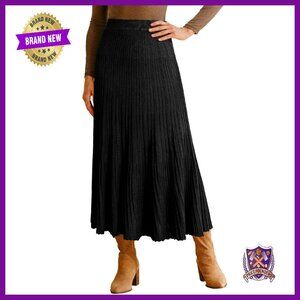 Wool Blend A-Line Pleated Skirt High Waist Calf Length Flowy Elegant